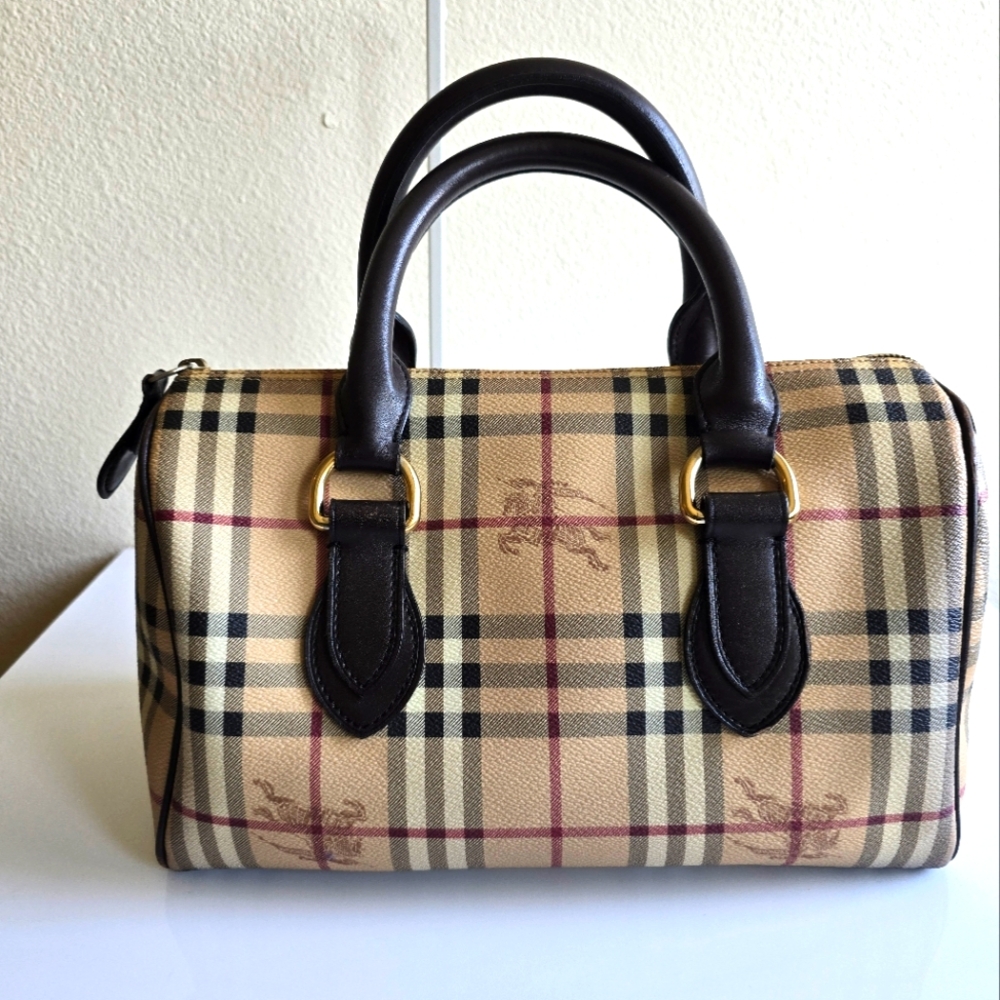 Burberry Haymarket Check Boston Bag Brown